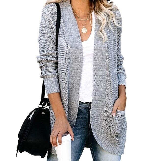 Open Front Knit Cardigan Sweaters with Pockets