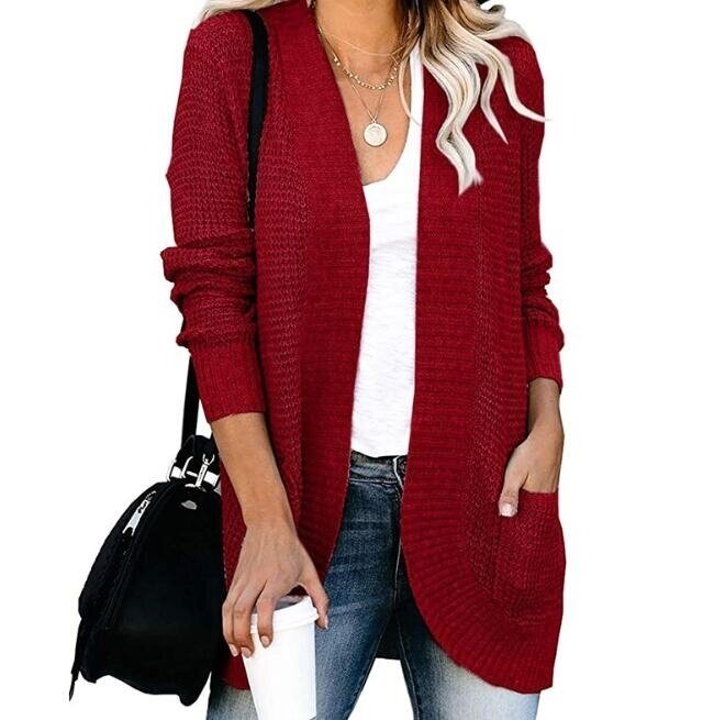 Open Front Knit Cardigan Sweaters with Pockets