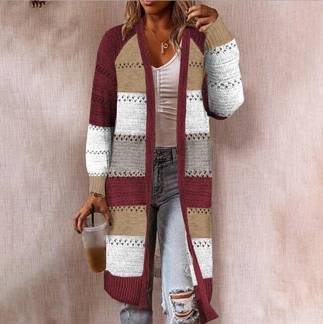 Rainbow Color Block Open Front Knitted Cardigan