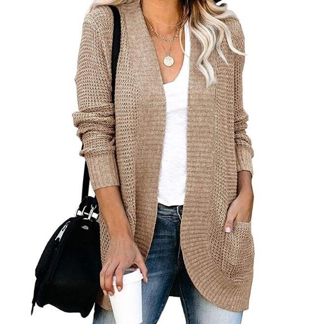 Open Front Knit Cardigan Sweaters with Pockets