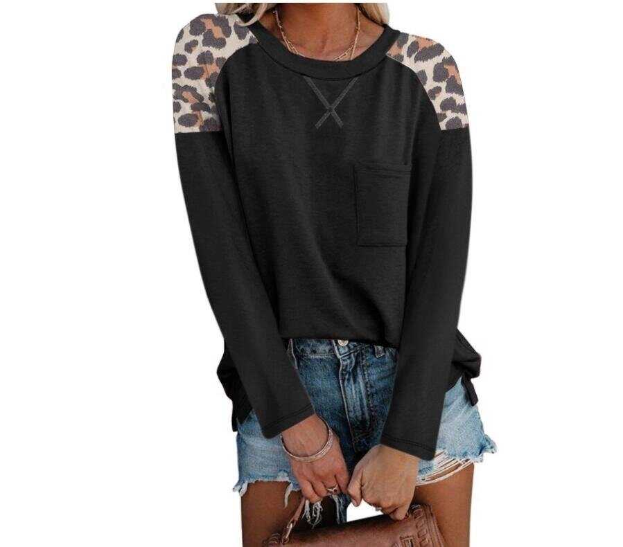 Round Neck Leopard Print Long Sleeves Tunics