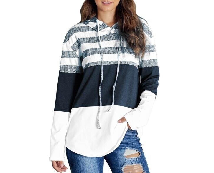 Loose Stripe Hoodie Pullover Sweaters, S-3X, Multiple Colors