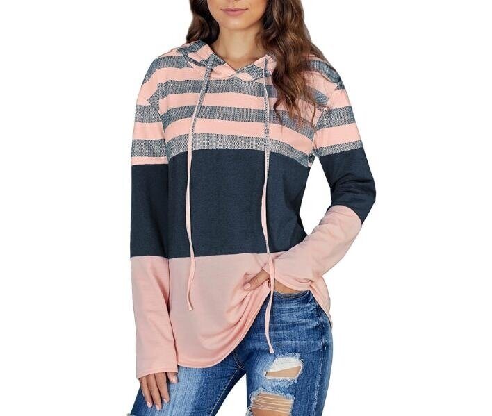 Loose Stripe Hoodie Pullover Sweaters, S-3X, Multiple Colors