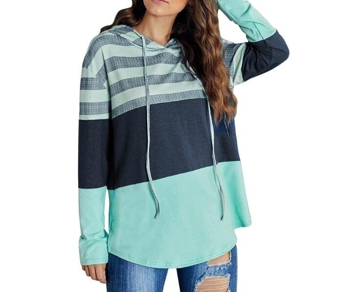 Loose Stripe Hoodie Pullover Sweaters, S-3X, Multiple Colors