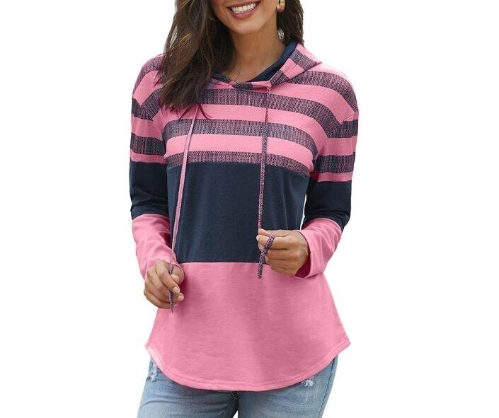 Loose Stripe Hoodie Pullover Sweaters, S-3X, Multiple Colors