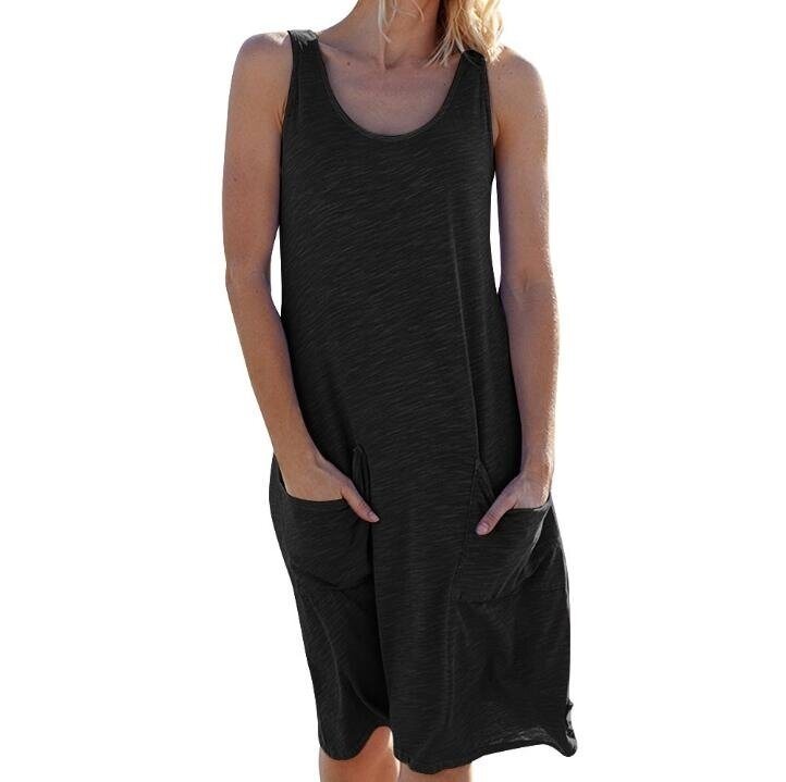 Sleeveless Tank Swing Dress with Pockets, Multiple Colors