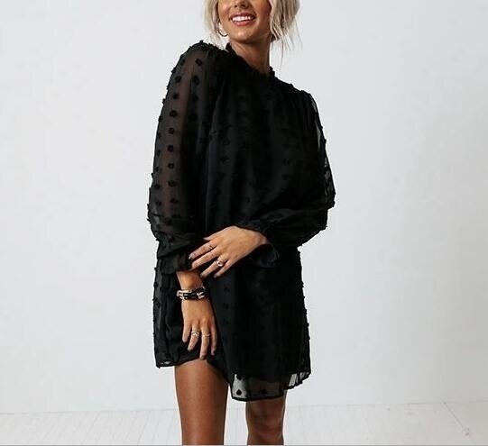 Chiffon Jacquard Long Sleeve Knee Dress