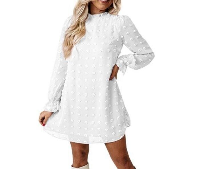 Chiffon Jacquard Long Sleeve Knee Dress