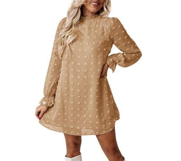 Chiffon Jacquard Long Sleeve Knee Dress