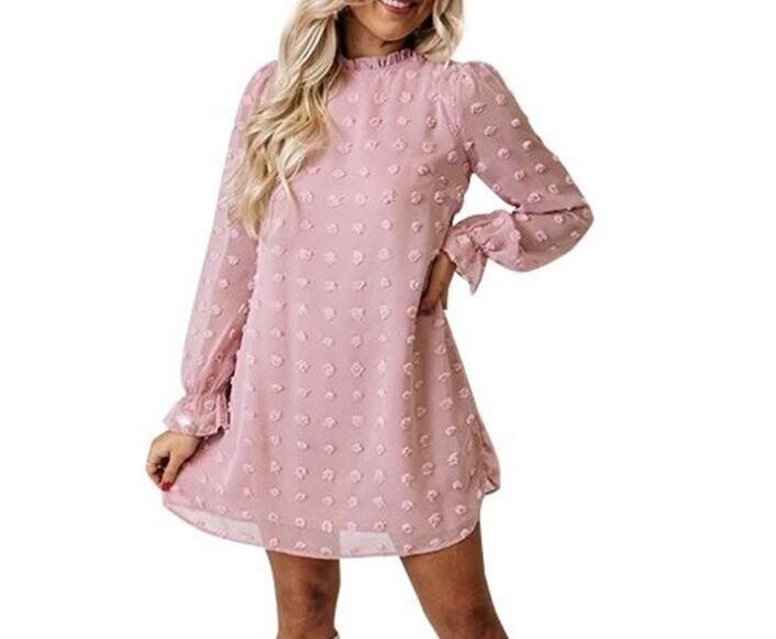 Chiffon Jacquard Long Sleeve Knee Dress