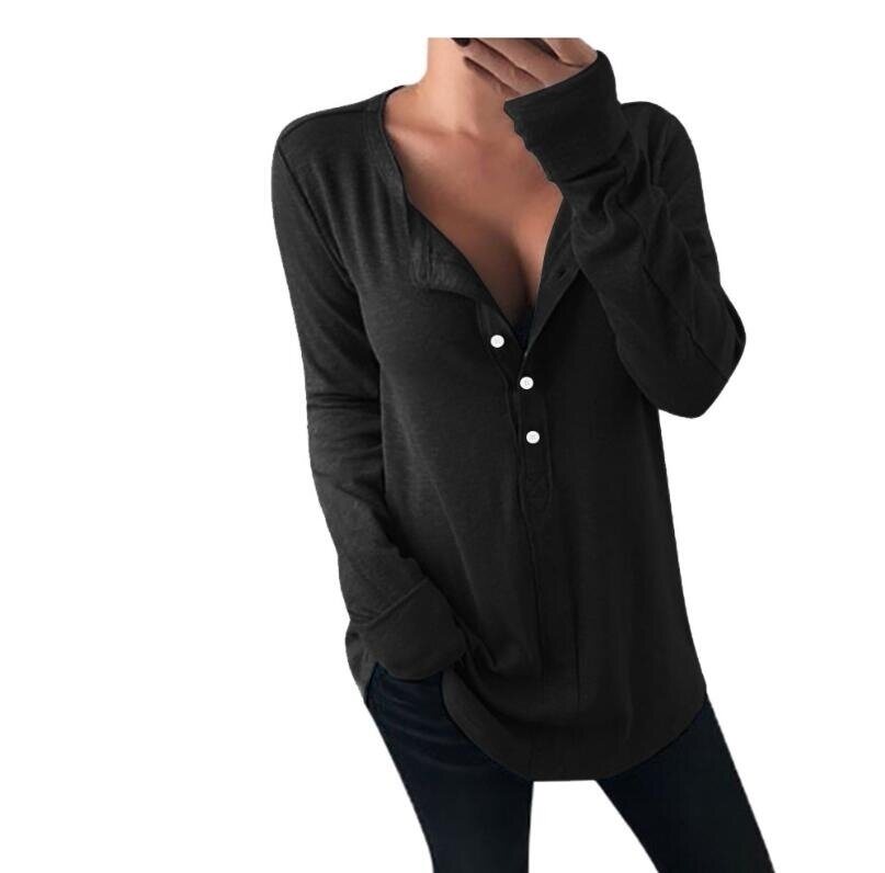 Loose Long Sleeve Button Up V Neck Henley Shirts