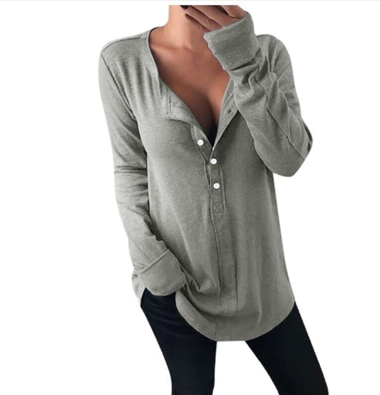 Loose Long Sleeve Button Up V Neck Henley Shirts