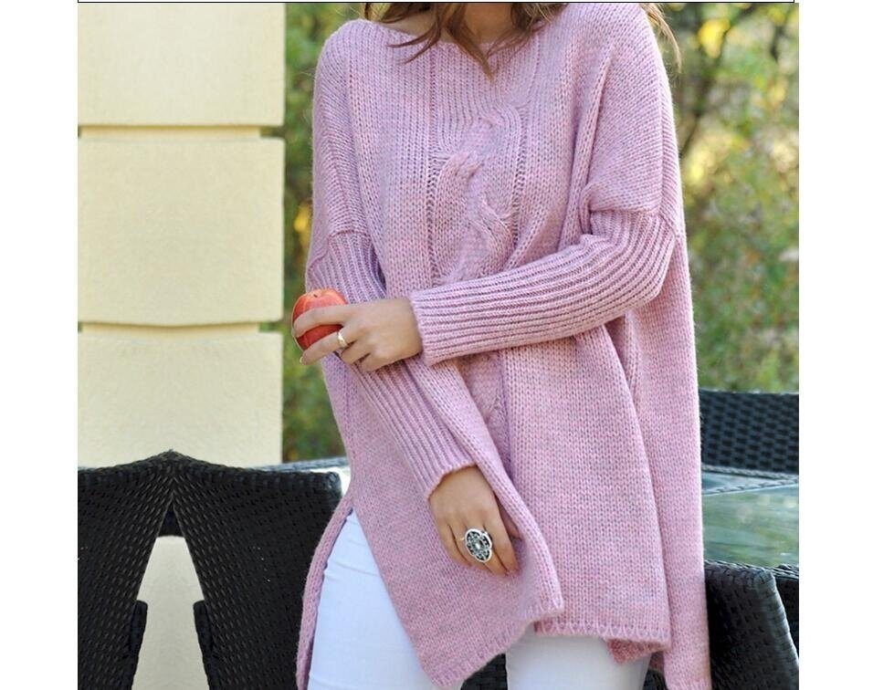 Round Neck Long Sleeve Split Knit Sweater