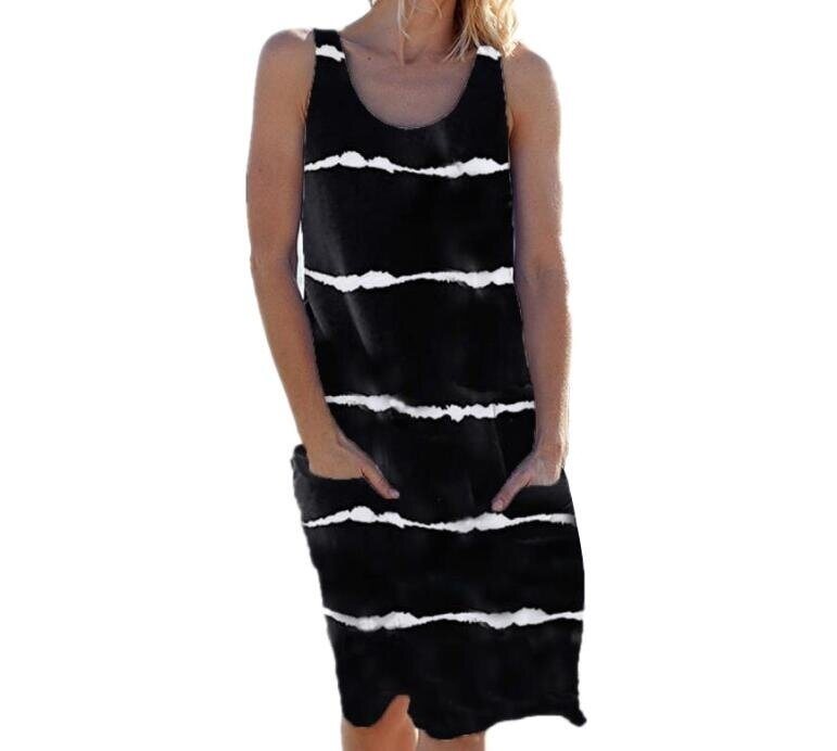 Crew Neck Print Striped Tank Dress