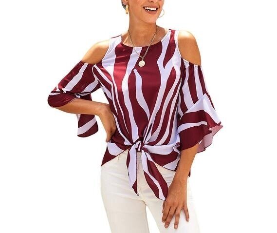 Striped Strapless Hem Knotted Shirt