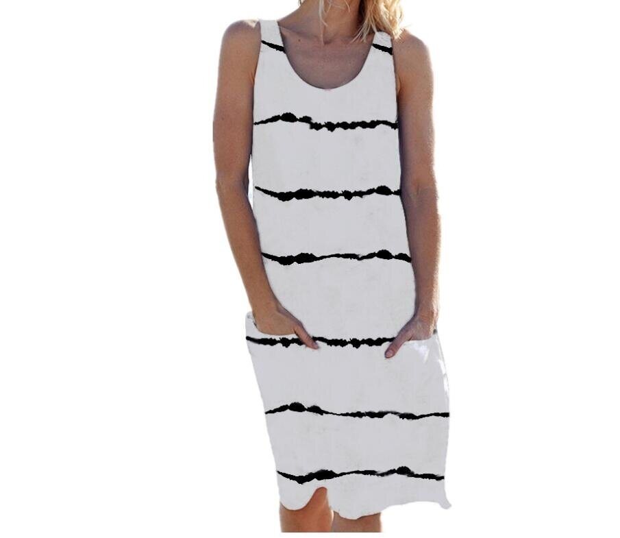 Crew Neck Print Striped Tank Dress