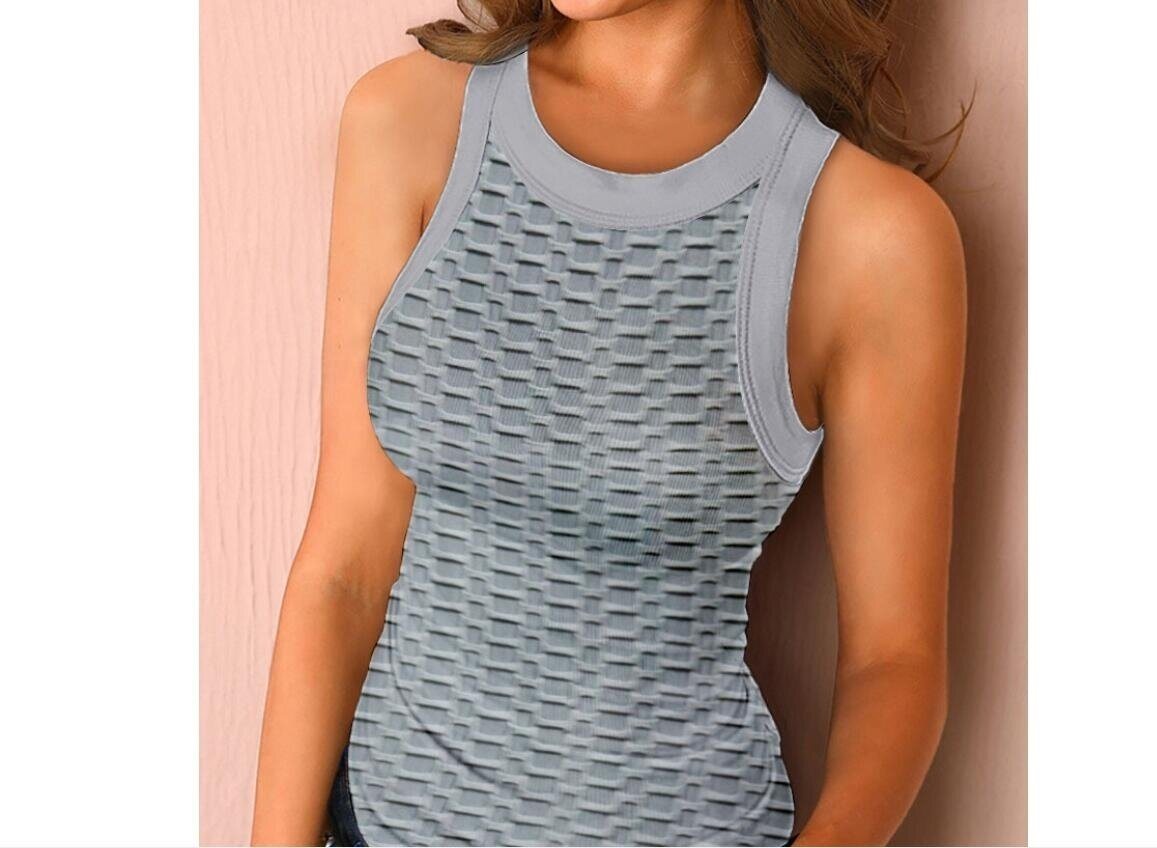 Slim Waffle Check Sleeveless Tank Top