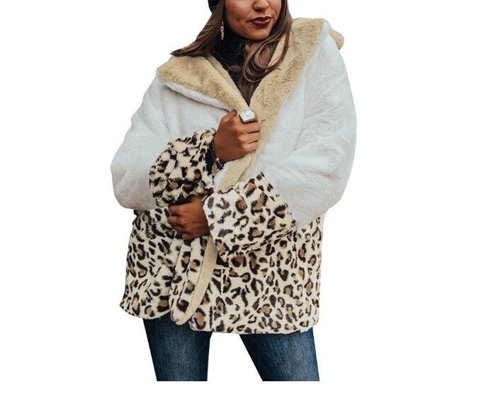 Lapel Collar Sherpa Leopard Coat