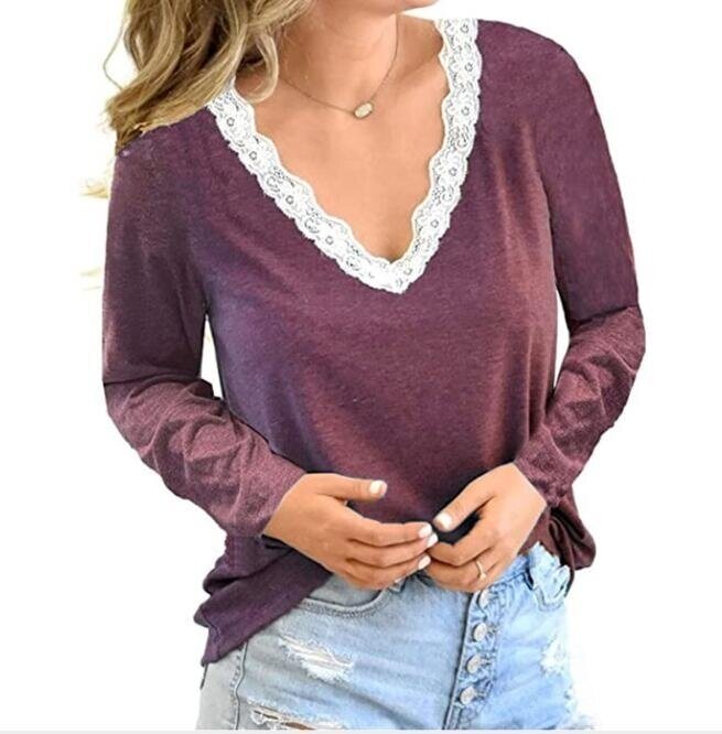 V-Neck Lace Tunic Tops