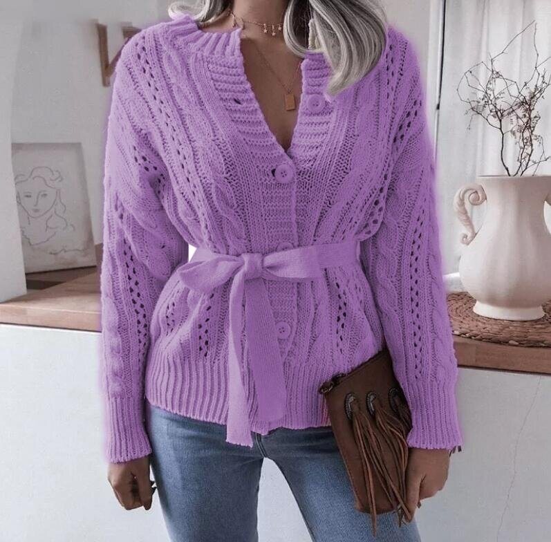 Twisted Button Lace Waist Knitted Cardigan