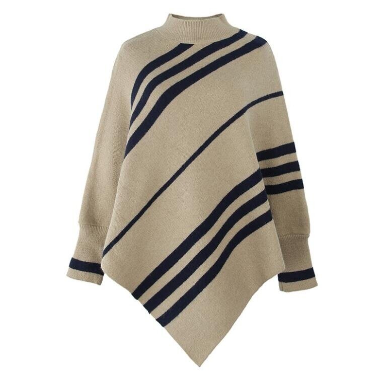 Striped Knit Cape Shawl Sweater