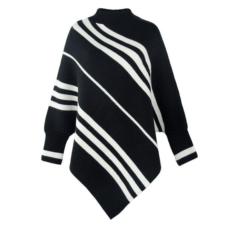 Striped Knit Cape Shawl Sweater