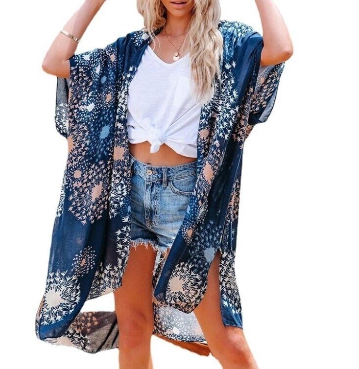 Bohemian Beach Blouse Printed Chiffon Cardigan