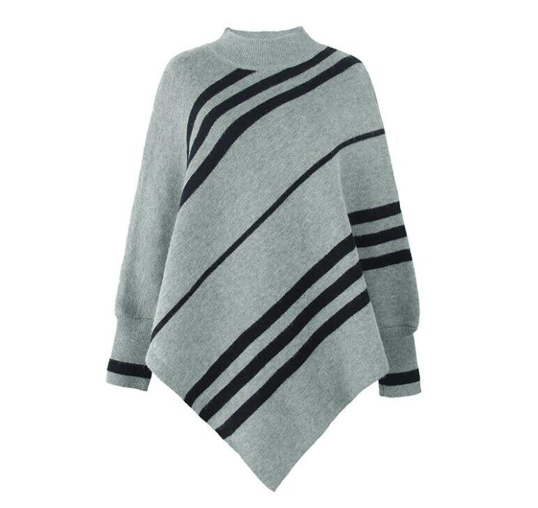 Striped Knit Cape Shawl Sweater