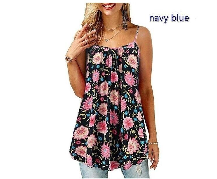 Women's Spaghetti Strap Sleeveless Halter Floral Flowy Tank Tops Cami Shirt