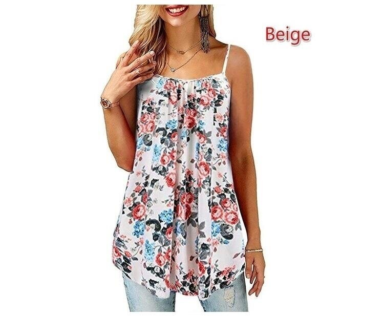 Women's Spaghetti Strap Sleeveless Halter Floral Flowy Tank Tops Cami Shirt