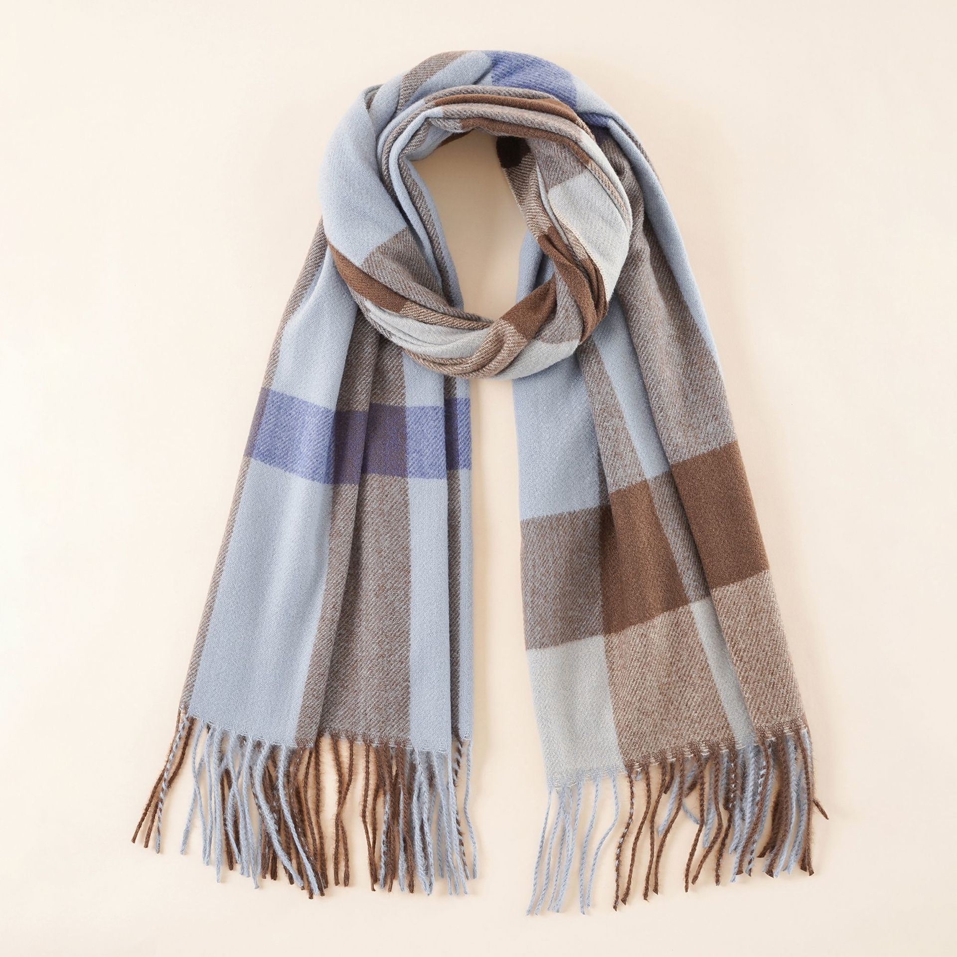 Scarf female autumn and winter Korean version fashion warm striped plaid student ins Japanese and Korean couple tassel scarf