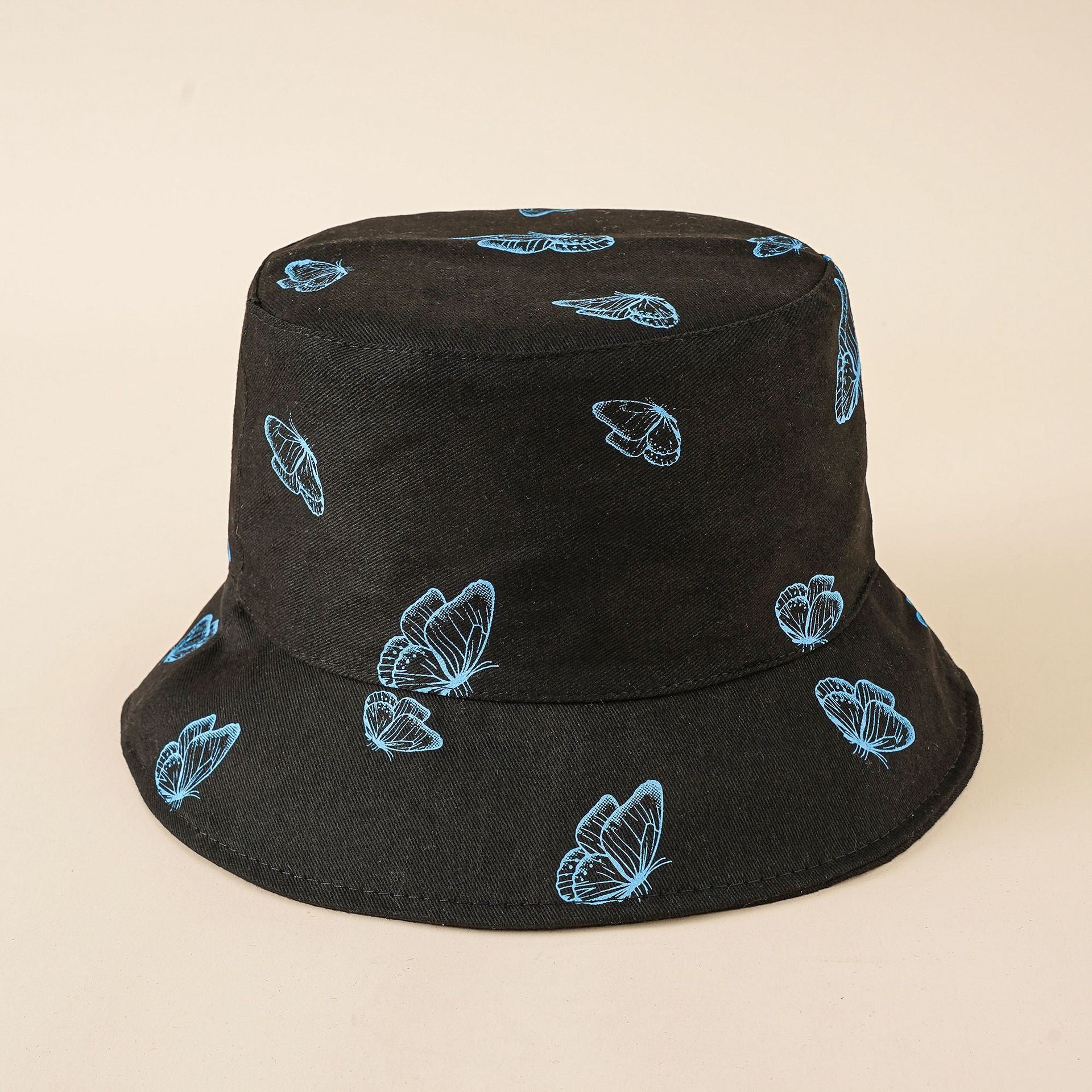 New butterfly print fisherman hat female summer Korean version fashion double-sided pot hat sun hat tide