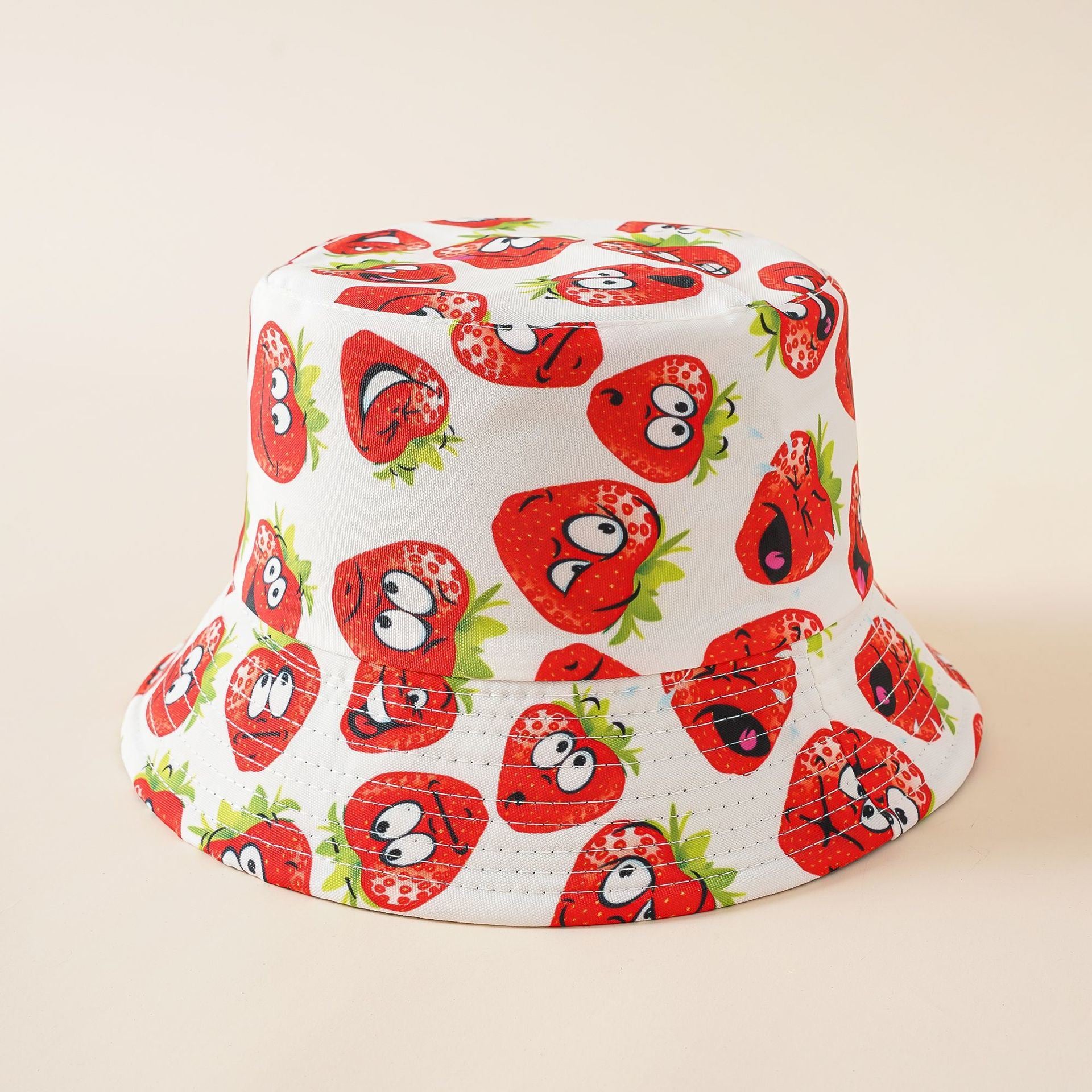 Cartoon strawberry pattern fisherman hat trendy double-sided wear creative basin hat cover face breathable cap sunscreen sunshade hat