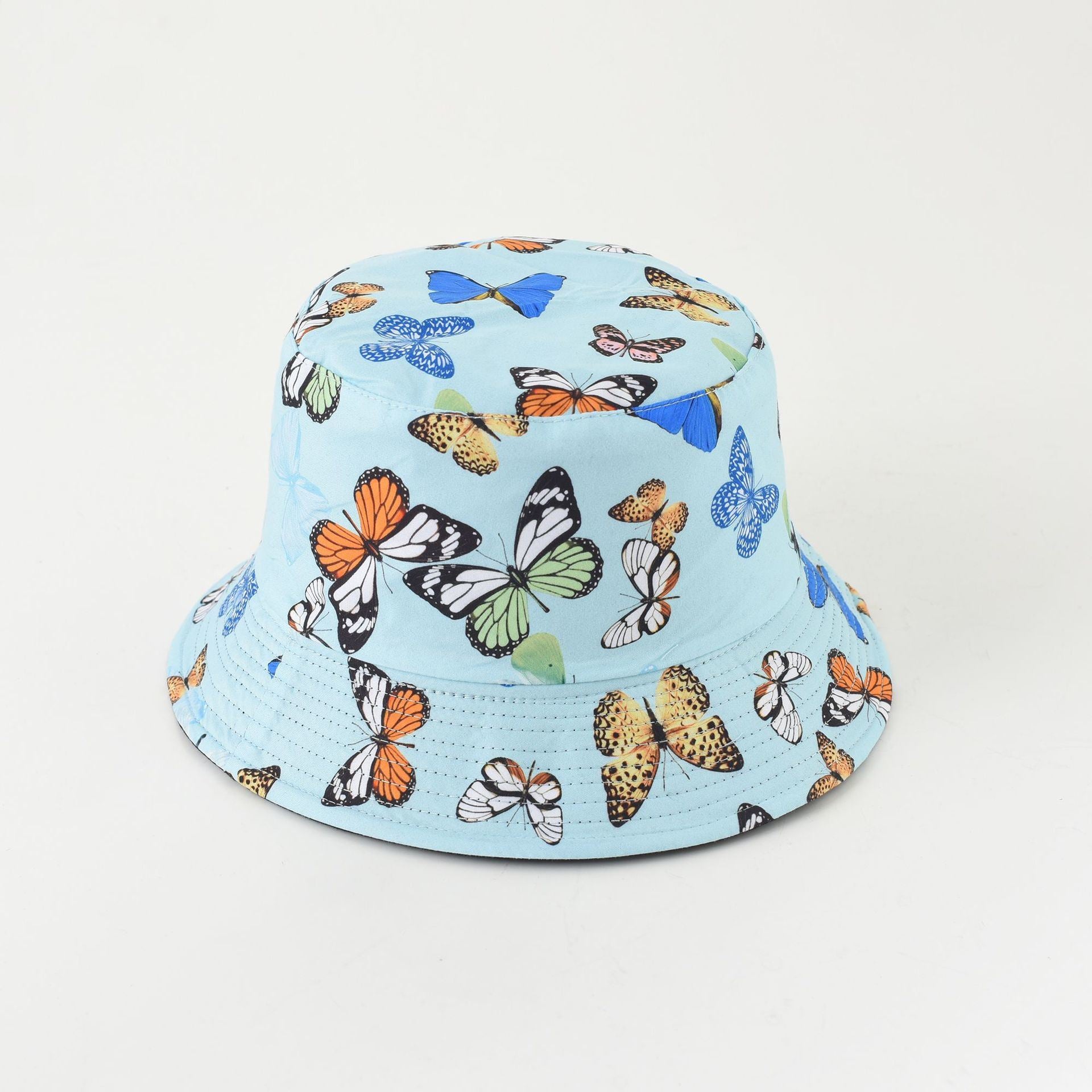 New hat spring and summer new leaves butterfly double-sided wearing fisherman hat basin hat leisure travel sun hat