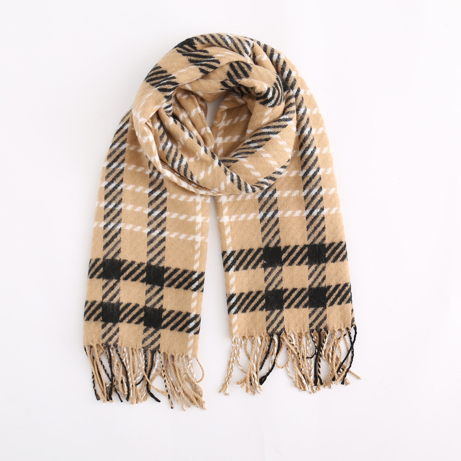 Trendy Diagonal Stripe Colorblock Faux Cashmere Fringe Scarf Shawl