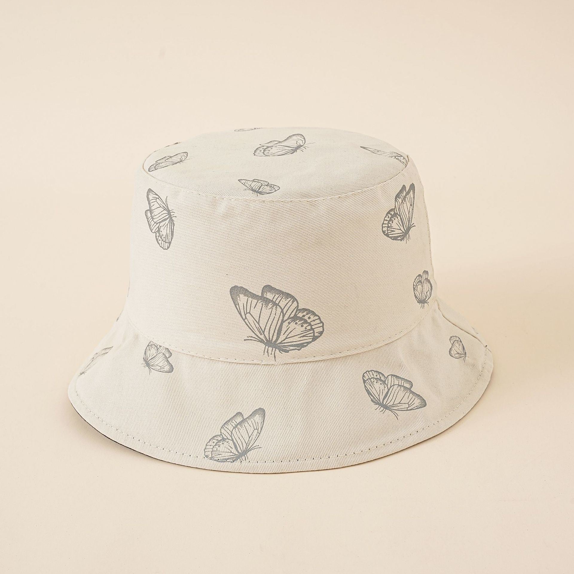 New butterfly print fisherman hat female summer Korean version fashion double-sided pot hat sun hat tide