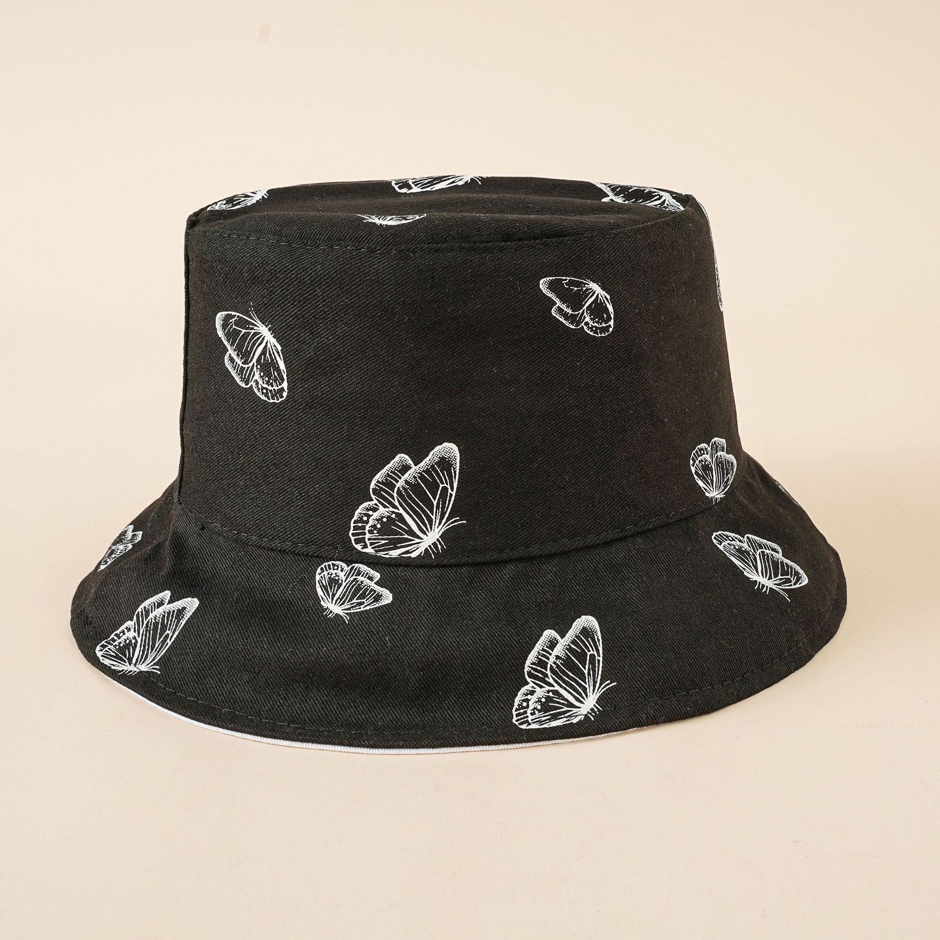 New butterfly print fisherman hat female summer Korean version fashion double-sided pot hat sun hat tide