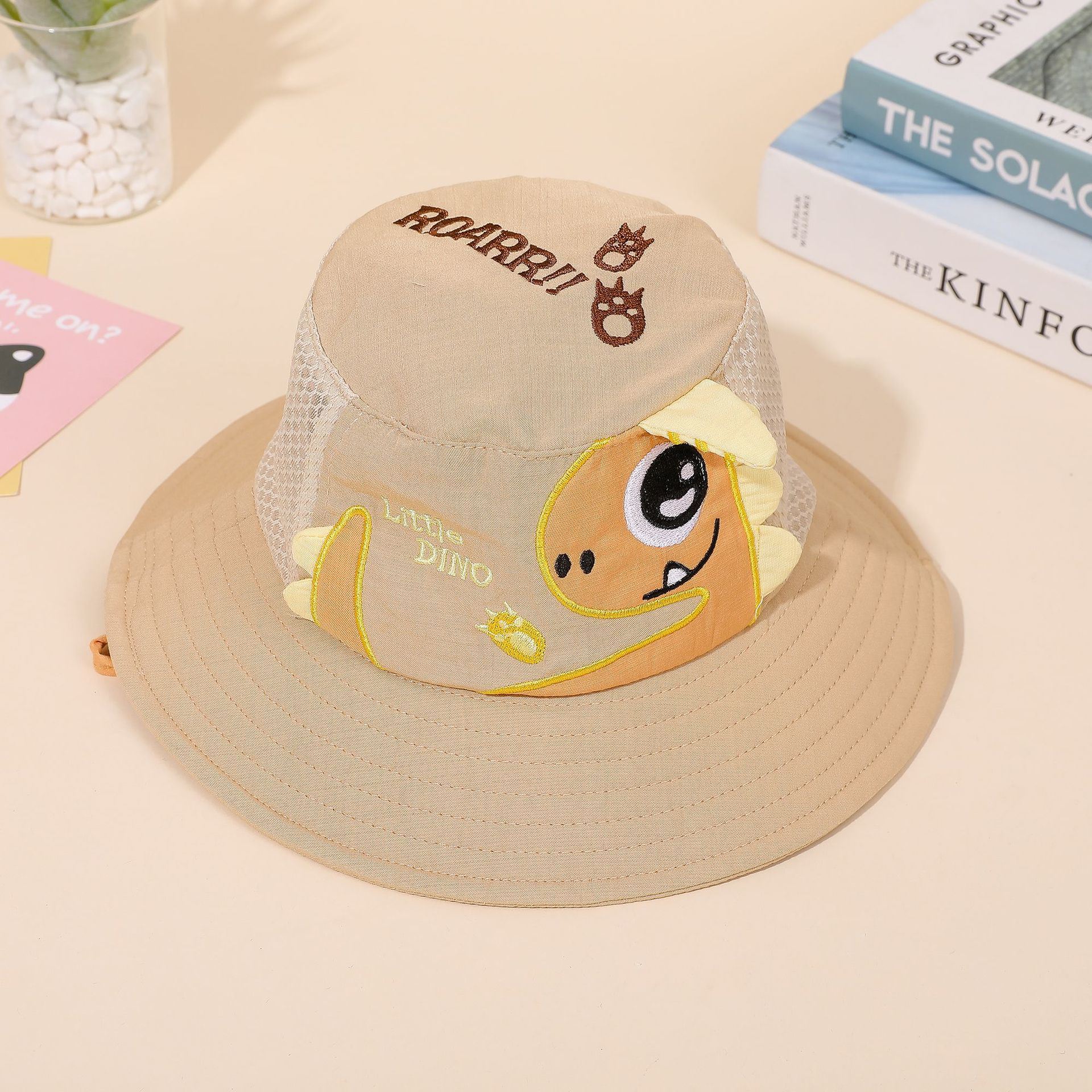 Baby children summer new fisherman hat thin cute dinosaur embroidery go out sunshade sunscreen fisherman hat