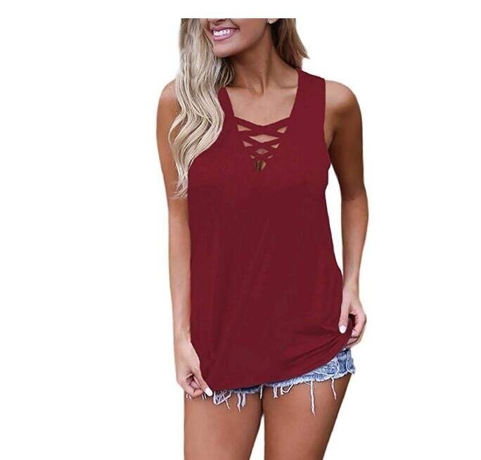 Sleeveless Criss Cross Tank Tops Basic Lace up Blouse