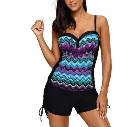 Striped Printed Two Piece Tankins Top with Shorts