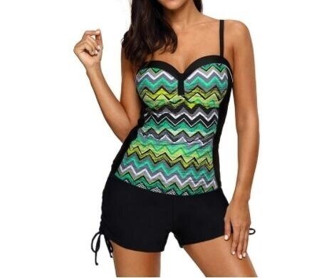 Striped Printed Two Piece Tankins Top with Shorts