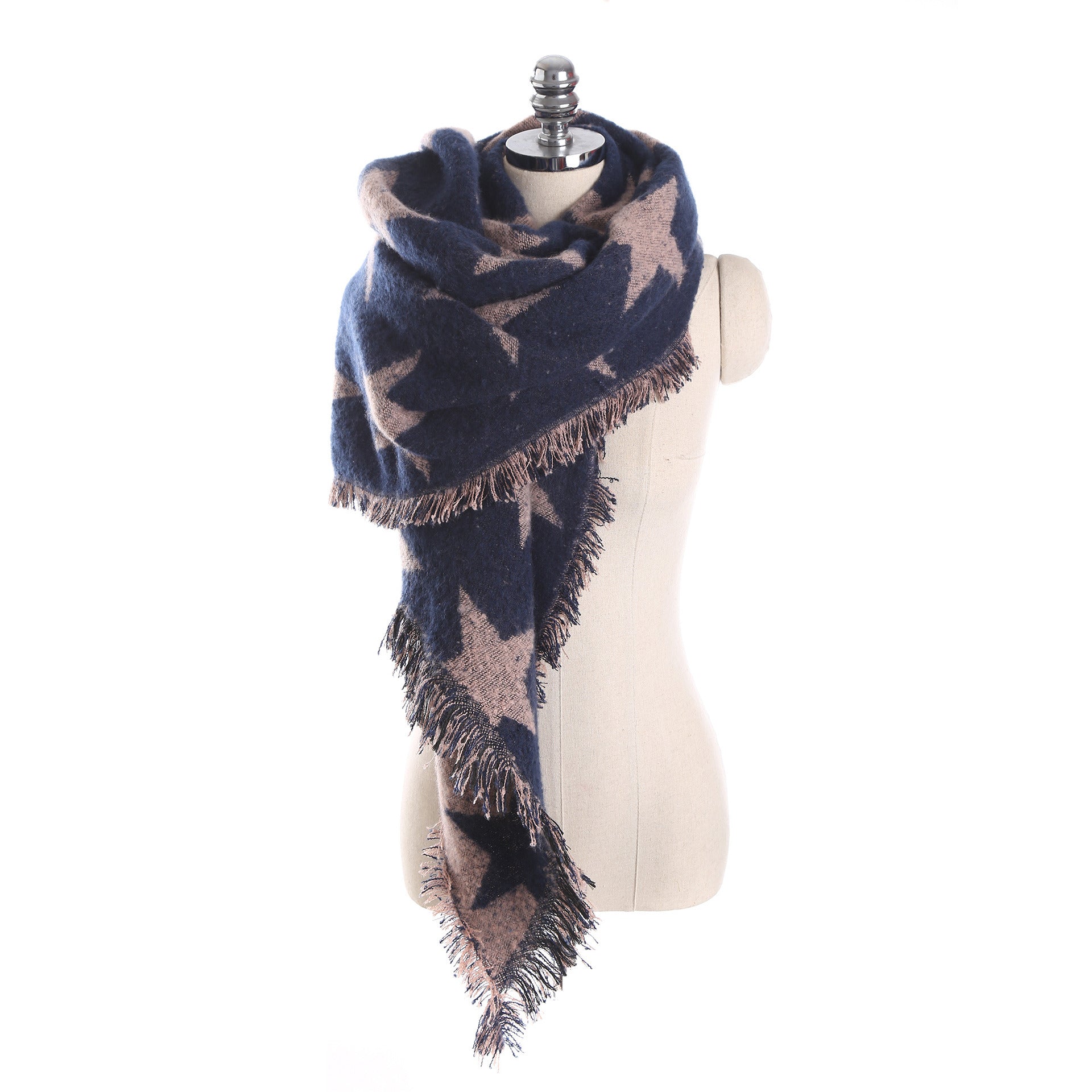 Women's Scarf Pentagram Pattern Faux Cashmere Warm Fringe Scarf