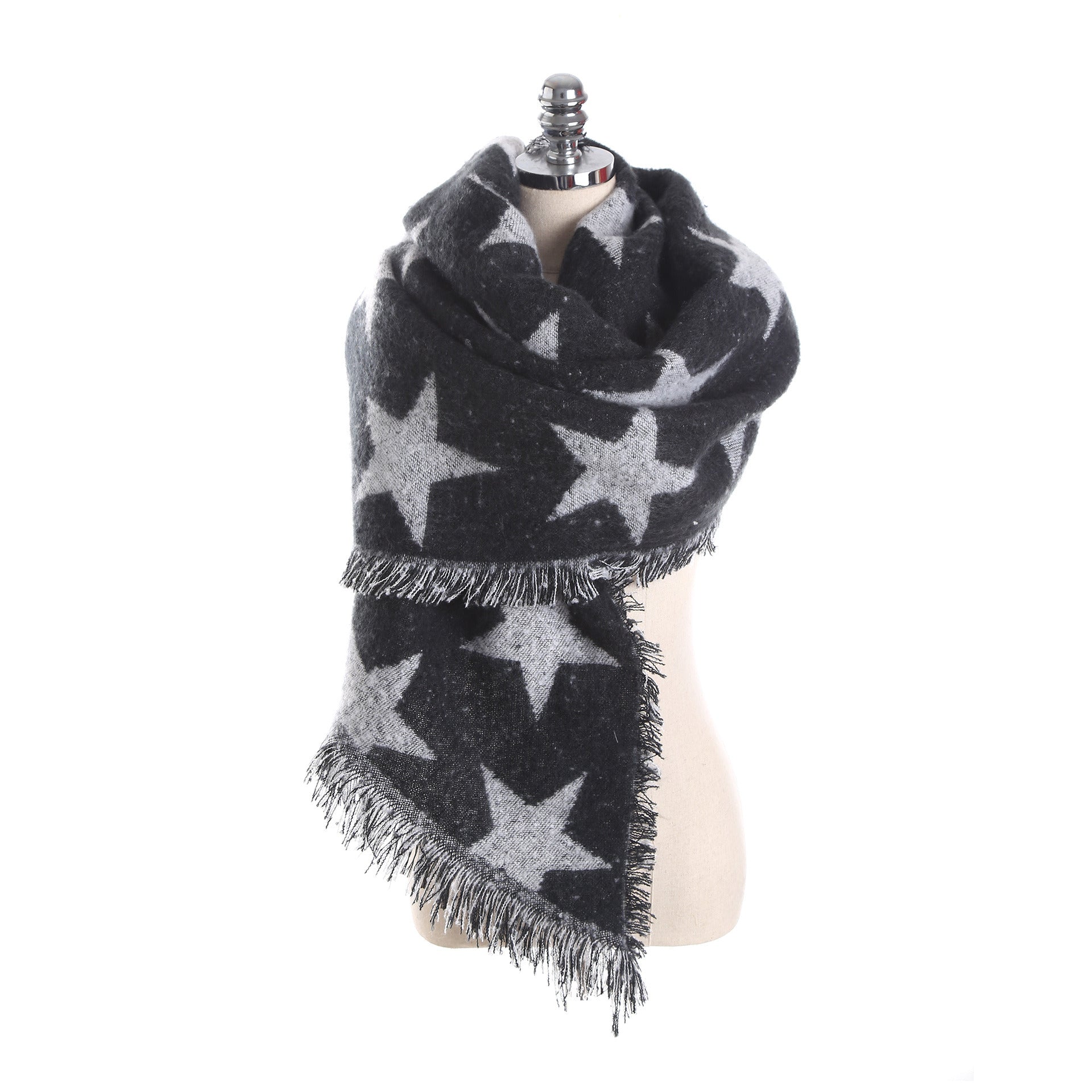 Women's Scarf Pentagram Pattern Faux Cashmere Warm Fringe Scarf