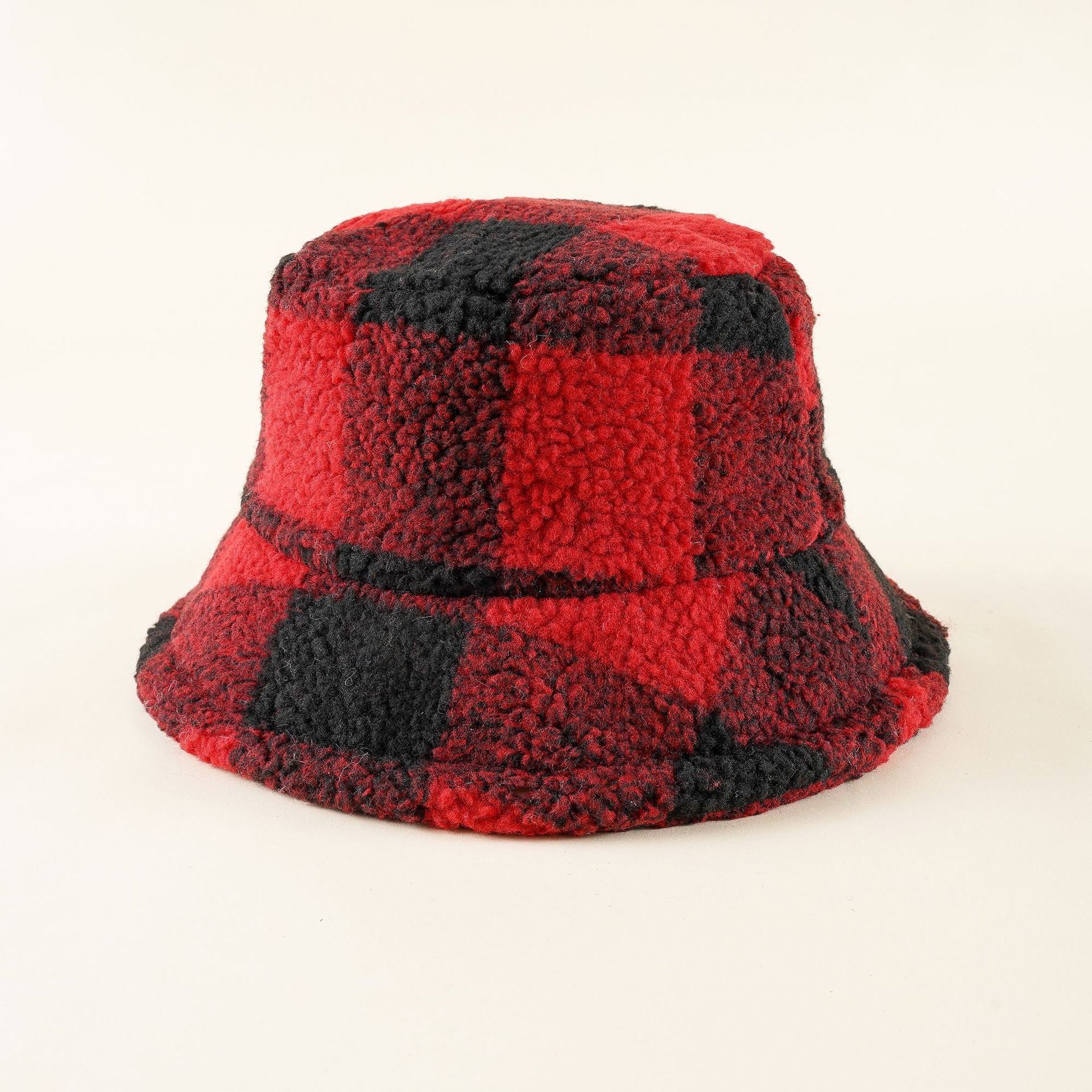 Lamb velvet fisherman hat plaid autumn and winter adult basin hat travel warm plush hat female trendy new