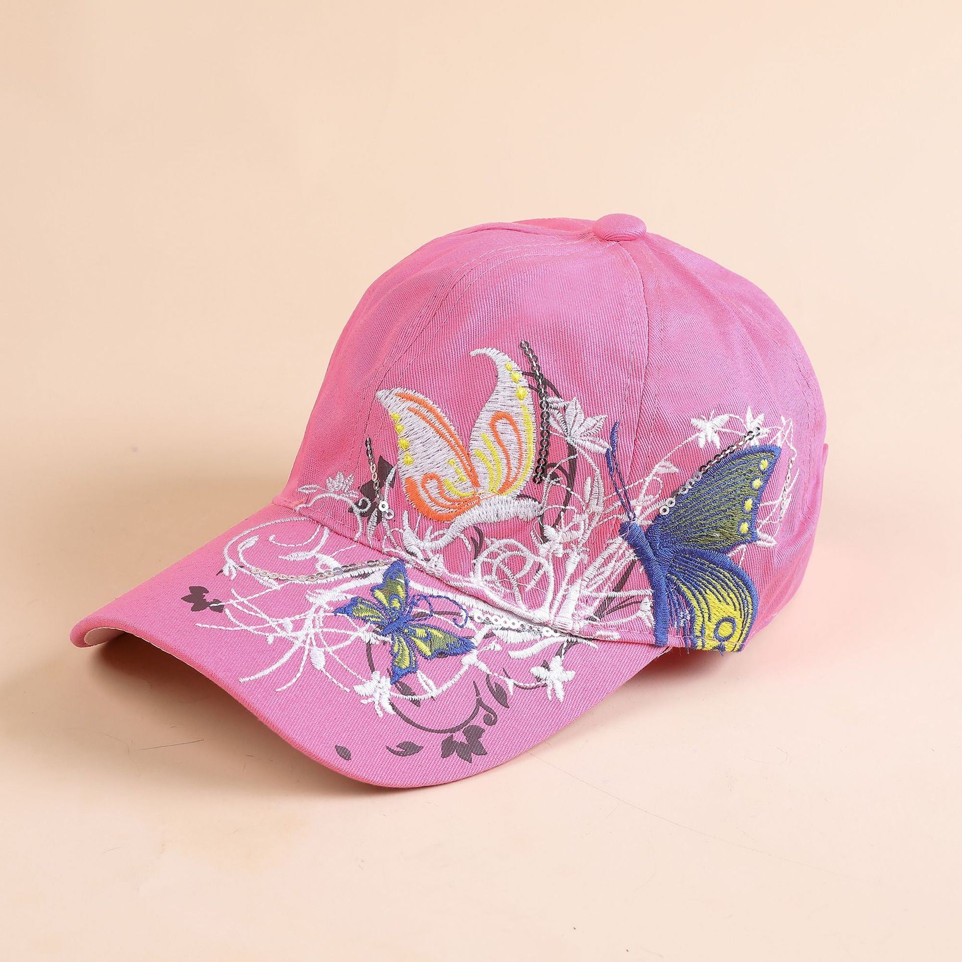 Korean version of the sequin embroidered baseball cap new butterfly embroidered duck tongue tide hat women's hat sunscreen sun hat