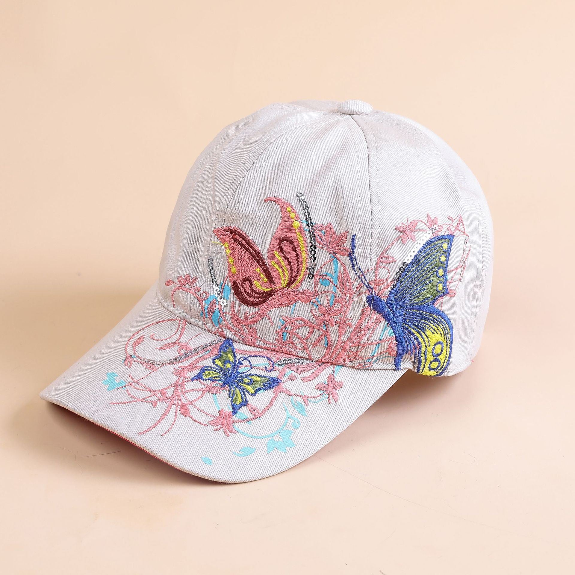 Korean version of the sequin embroidered baseball cap new butterfly embroidered duck tongue tide hat women's hat sunscreen sun hat