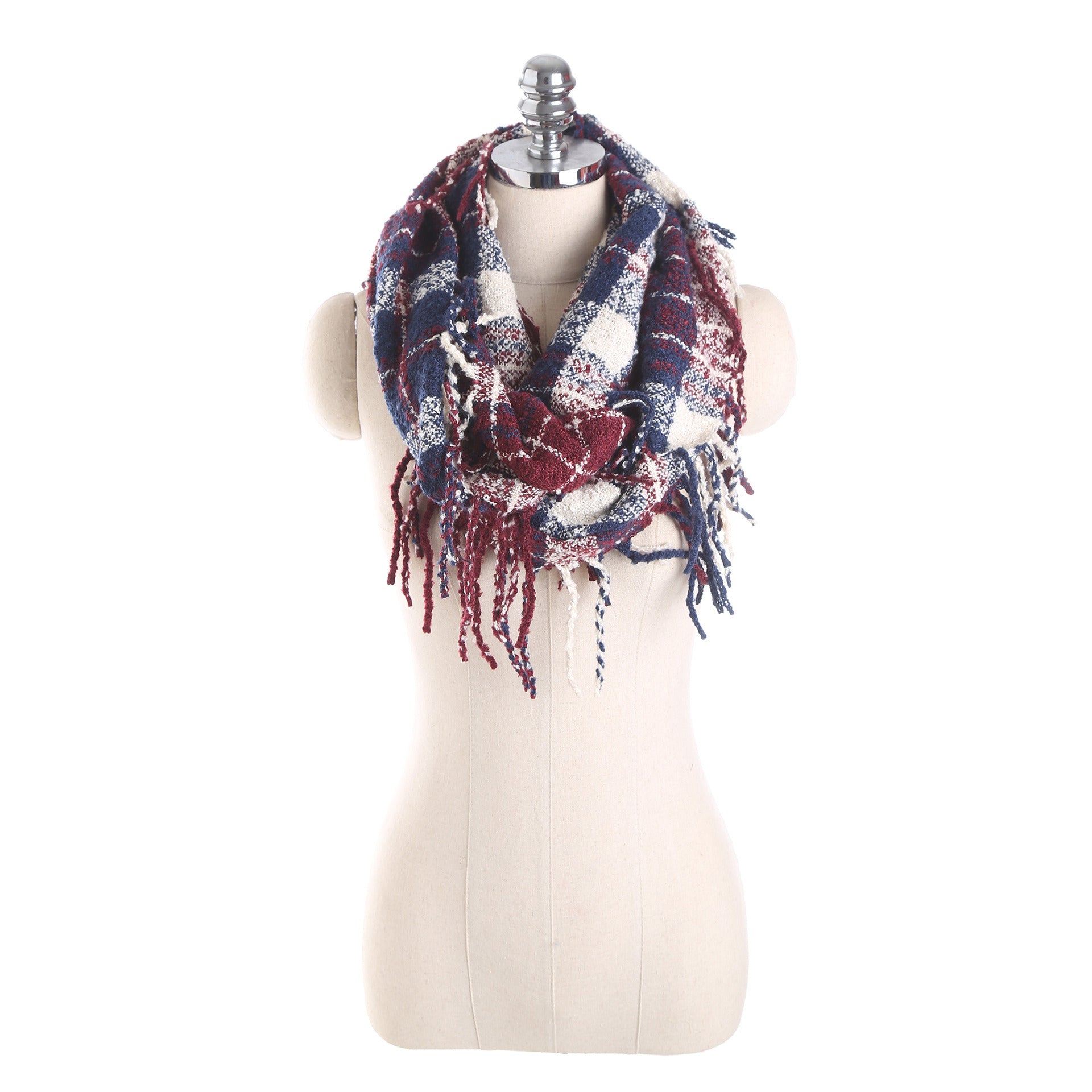 Autumn and winter scarf ladies plaid circle yarn tassel dual-use warm scarf