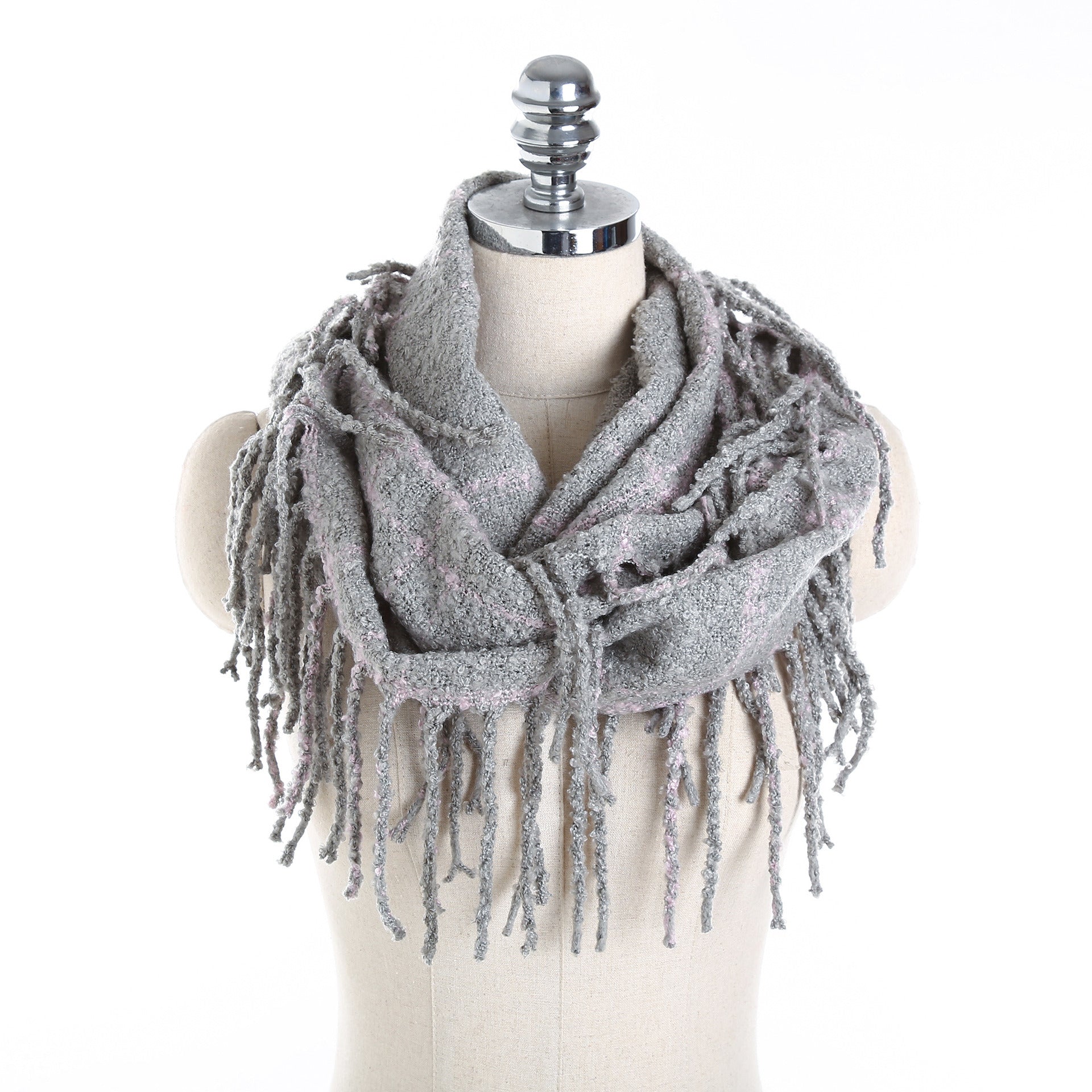 Autumn and winter scarf ladies plaid circle yarn tassel dual-use warm scarf