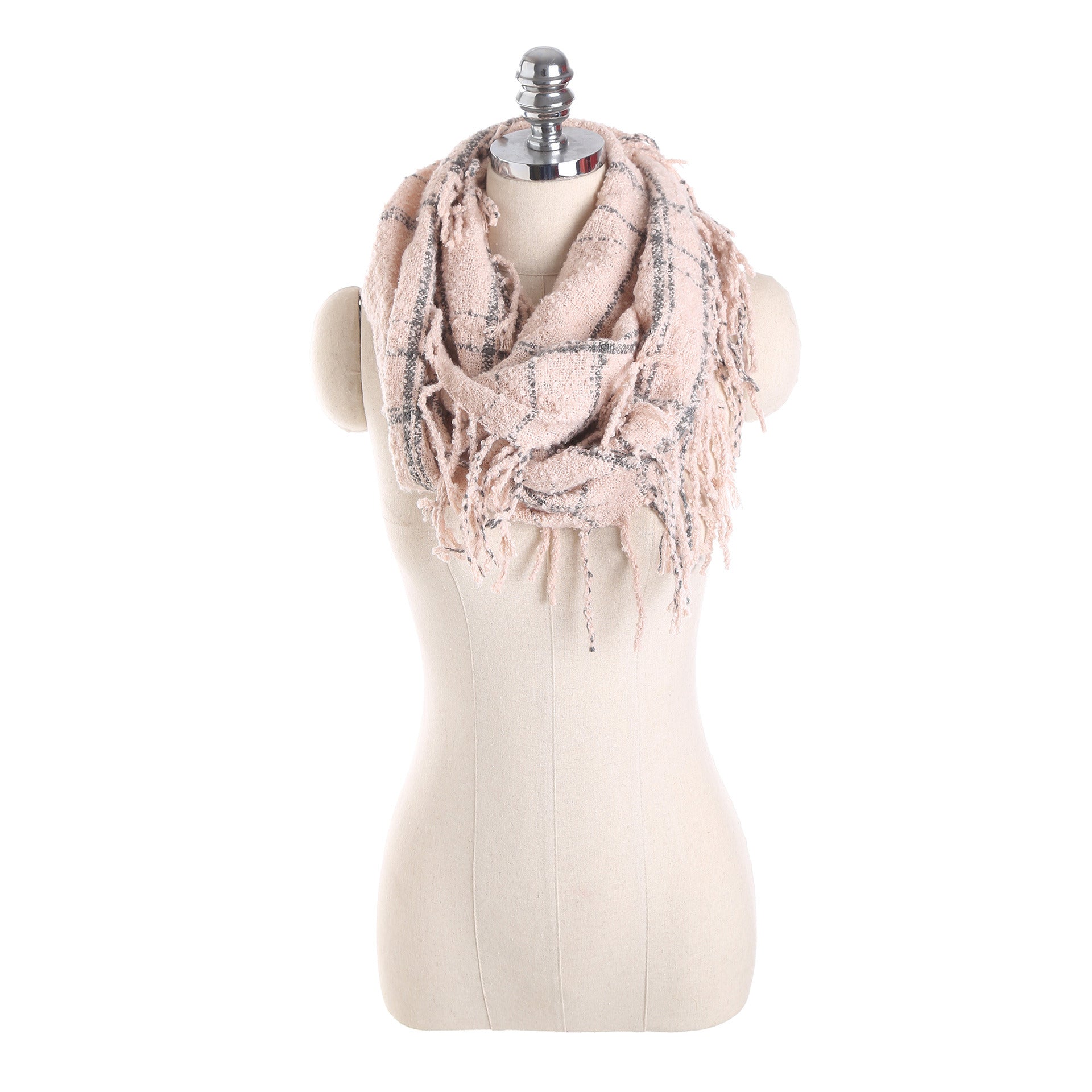 Autumn and winter scarf ladies plaid circle yarn tassel dual-use warm scarf