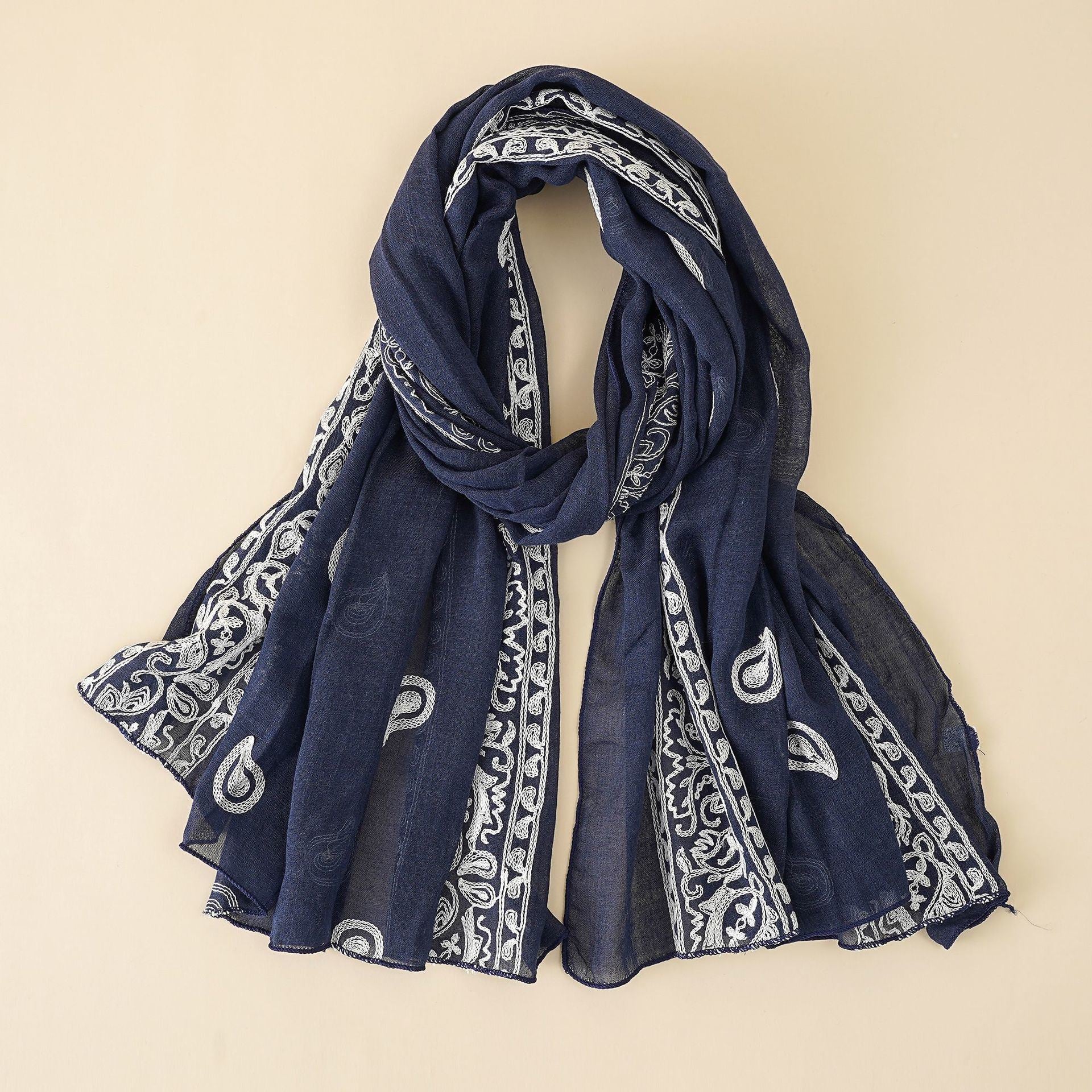 Ethnic style cotton and linen embroidered fashion scarf thin travel scarf sunscreen